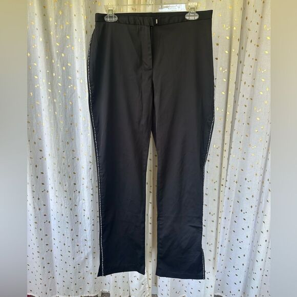 Express Women's Rhinestone Trim Tuxedo Satin Like Stretch Back Pocket Pants - Picture 2 of 7